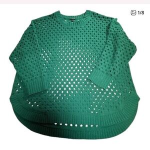 Torrid Green Open Knit Sweater with Curved Hem and Ribbed Trim Size 3 (22/24)